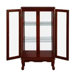 11.75 In. W X 26 In. D X 43.50 In. H Red MDF Freestanding Linen With Adjustable Shelves And Mirrored In Cherry