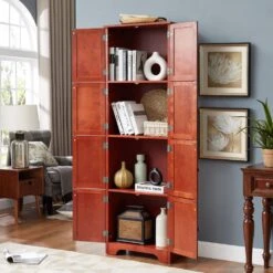 72.4 In. Tall Storage Cabinet Tall Storage Cabinet With 8 Doors And 4-Shelves, Freestanding Storage Cabinet, Cherry -Tahanbath cherry tahanbath pantry organizers z w1758p211011 4f 1000