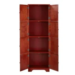 72.4 In. Tall Storage Cabinet Tall Storage Cabinet With 8 Doors And 4-Shelves, Freestanding Storage Cabinet, Cherry -Tahanbath cherry tahanbath pantry organizers z w1758p211011 c3 1000