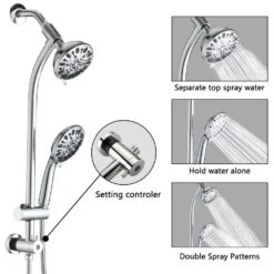 7 Spray Patterns Dual Shower Head Wall Mounted Fixed And Handheld Shower Head In Chrome -Tahanbath chrome dual shower heads x w1219 w47468 31 1000