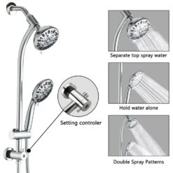 7 Spray Patterns Dual Shower Head Wall Mounted Fixed And Handheld Shower Head In Chrome -Tahanbath chrome dual shower heads x w1219 w47468 4f 1000