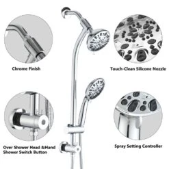 7 Spray Fixed And Handheld Shower Head Dual Shower Head Spa System In Chrome -Tahanbath chrome dual shower heads x w1219 w47651 4f 1000