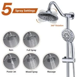 5 Sprays Modern Wall Mount Dual Shower Head Handheld Shower 2.5 GPM In Chrome -Tahanbath chrome dual shower heads x w1219 w56008 1f 1000