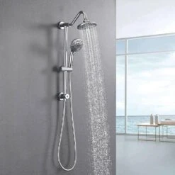 5 Sprays Modern Wall Mount Dual Shower Head Handheld Shower 2.5 GPM In Chrome -Tahanbath chrome dual shower heads x w1219 w56008 fa 1000