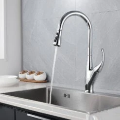 Single Handle Pull Down Sprayer Kitchen Faucet 360-Degree Swivel Kitchen Faucet In Chrome -Tahanbath chrome pull down kitchen faucets x nk0604 4f 1000