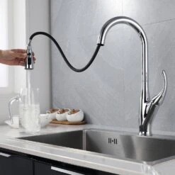 Single Handle Pull Down Sprayer Kitchen Faucet 360-Degree Swivel Kitchen Faucet In Chrome -Tahanbath chrome pull down kitchen faucets x nk0604 76 1000