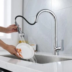 Single Handle Pull Down Sprayer Kitchen Faucet In Chrome Elegant -Tahanbath chrome pull down kitchen faucets x nk0610 4f 1000