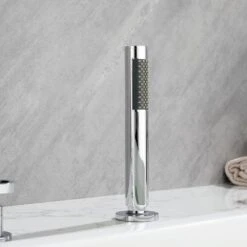 3-Handle Tub Deck Mounting Roman Tub Faucet With Hand Shower In Chrome -Tahanbath chrome roman tub faucets x nk0503 1f 1000