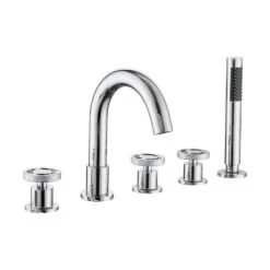 3-Handle Tub Deck Mounting Roman Tub Faucet With Hand Shower In Chrome