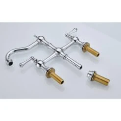 8 Inch Double Handle Bridge Kitchen Faucet With Brass Side Sprayer 2 Handles 4 Holes Deck-Mount In Brushed Chrome -Tahanbath chrome tahanbath bridge kitchen faucets y w928 50278 1f 1000