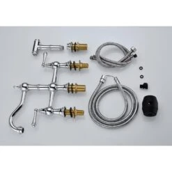 8 Inch Double Handle Bridge Kitchen Faucet With Brass Side Sprayer 2 Handles 4 Holes Deck-Mount In Brushed Chrome -Tahanbath chrome tahanbath bridge kitchen faucets y w928 50278 4f 1000