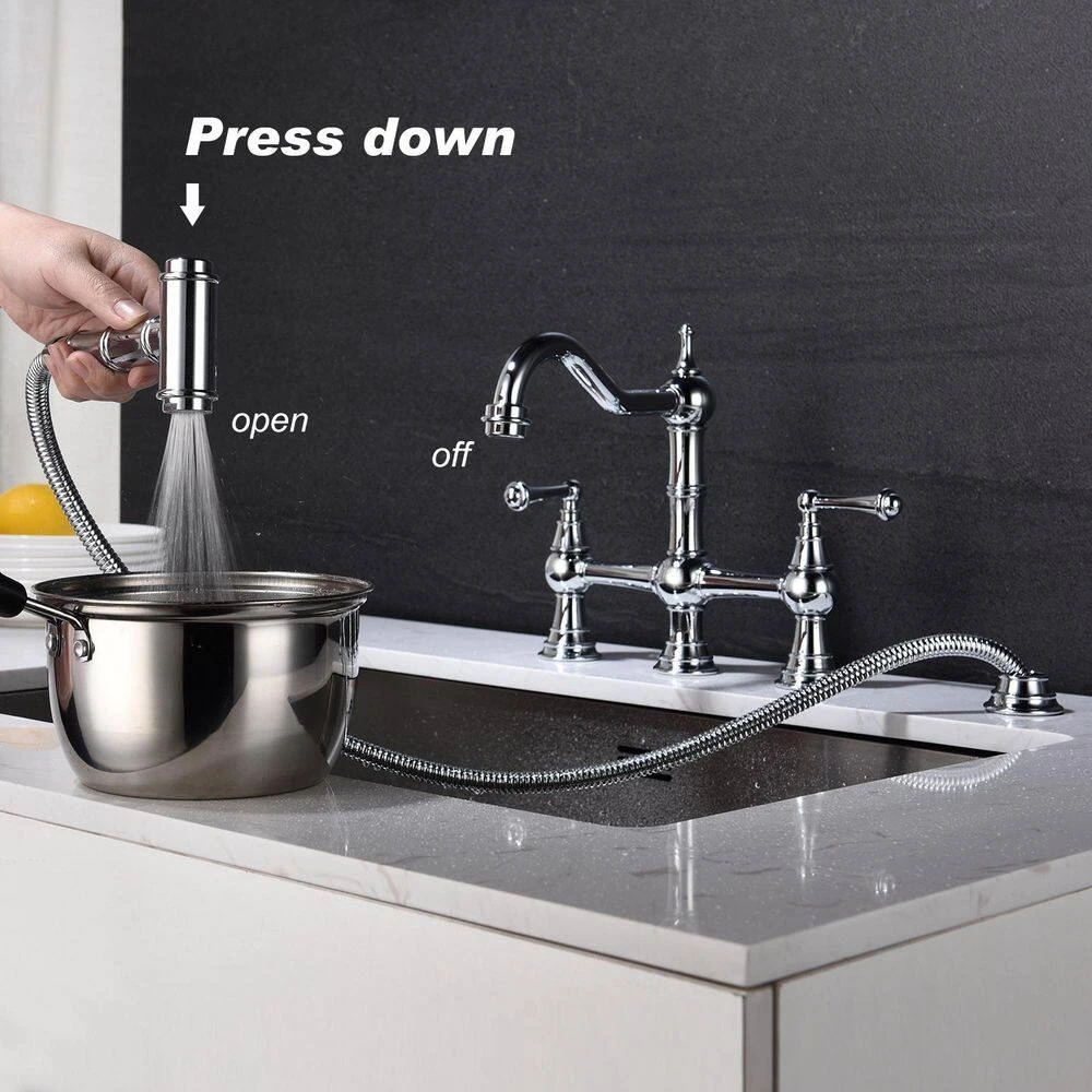 2 Handle Bridge Kitchen Faucet In Chrome 5 2 Handle Bridge Kitchen Faucet In Chrome - Image 5