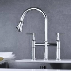 Double Handle Bridge Kitchen Faucet In Chrome -Tahanbath chrome tahanbath bridge kitchen faucets z w2287p183115 44 1000