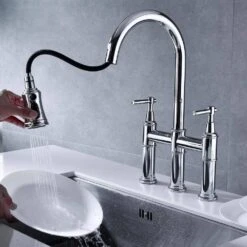 Double Handle Bridge Kitchen Faucet In Chrome -Tahanbath chrome tahanbath bridge kitchen faucets z w2287p183115 fa 1000