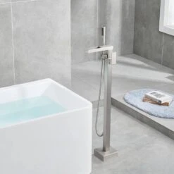 Single-Handle Free Standing Claw Foot Freestanding Tub Faucet With Handheld Shower In Chrome -Tahanbath chrome tahanbath claw foot tub faucets z ct msab512bn 31 1000