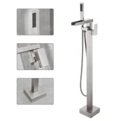 Single-Handle Free Standing Claw Foot Freestanding Tub Faucet With Handheld Shower In Chrome -Tahanbath chrome tahanbath claw foot tub faucets z ct msab512bn 4f 1000