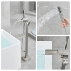 Single-Handle Free Standing Claw Foot Freestanding Tub Faucet With Handheld Shower In Chrome -Tahanbath chrome tahanbath claw foot tub faucets z ct msab512bn fa 1000
