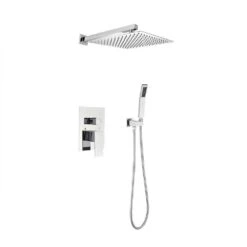 1-Spray 12 In. Dual Rain Shower Head Systems 2.5 GPM Wall Mounted Shower In Brushed Nickel