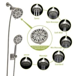 7-spray 4.7 In.Wall Mount 1.8 GPM Dual Shower Head And Handheld Shower Head In Chrome -Tahanbath chrome tahanbath dual shower heads z w124362261 1f 1000