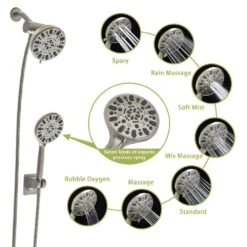 7-spray 4.7 In.Wall Mount 1.8 GPM Dual Shower Head And Handheld Shower Head In Chrome -Tahanbath chrome tahanbath dual shower heads z w124362261 44 1000