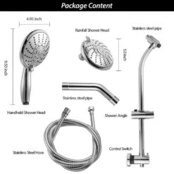 5-spray Dual 5 In. Wall Mount 1.8 GPM Shower Head And Handheld Shower Head In Chrome -Tahanbath chrome tahanbath dual shower heads z w124381489 4f 1000