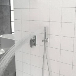 1-spray 10 In.Ceiling Mount 1.8 GPM Dual Shower Head And Handheld Shower Head In Chrome -Tahanbath chrome tahanbath dual shower heads z w124381739 1f 1000