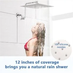 1-Spray Patterns With 2 GPM 12 In. Wall Mount Rain Fixed Shower Head In Chrome -Tahanbath chrome tahanbath fixed shower heads z w1219p294012 1f 1000