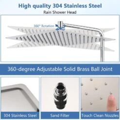 1-Spray Patterns With 2 GPM 12 In. Wall Mount Rain Fixed Shower Head In Chrome -Tahanbath chrome tahanbath fixed shower heads z w1219p294012 fa 1000