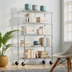 6-Tier Chrome Steel Storage Shelving Unit With Wheels-17.7 In. D X 47.2 In. W X 76.7 In. H