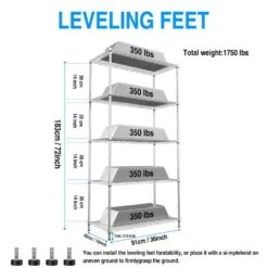 5 Tier Shelf Wire Shelving Unit-5T-1636-C-LKJ, 72H In Chrome -Tahanbath chrome tahanbath pantry organizers z w1550131997 4f 1000