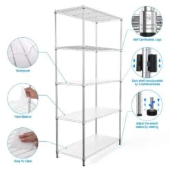 5 Tier Shelf Wire Shelving Unit-5T-1636-C-LKJ, 72H In Chrome -Tahanbath chrome tahanbath pantry organizers z w1550131997 66 1000