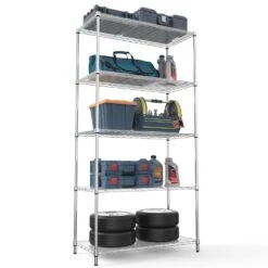 5 Tier Shelf Wire Shelving Unit-5T-1636-C-LKJ, 72H In Chrome -Tahanbath chrome tahanbath pantry organizers z w1550131997 fa 1000 1