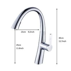 15.7 In. 360° Spout Swivel Kitchen Faucet With Pull Out Sprayer, Single Handle Kitchen Sink Faucet In Chrome -Tahanbath chrome tahanbath pull down kitchen faucets z w1932p156236 76 1000