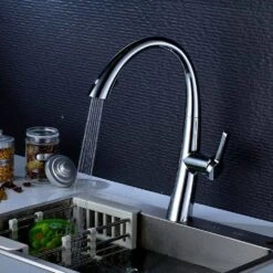 15.7 In. 360° Spout Swivel Kitchen Faucet With Pull Out Sprayer, Single Handle Kitchen Sink Faucet In Chrome -Tahanbath chrome tahanbath pull down kitchen faucets z w1932p156236 fa 1000