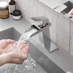 Sink Faucet With Deck Plate Waterfall Chrome Bathroom Faucets For Sink 1 Hole Or 3 Holes One Handle Faucets -Tahanbath chrome tahanbath single hole bathroom faucets z w1932p181205 31 1000