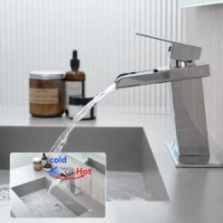 Sink Faucet With Deck Plate Waterfall Chrome Bathroom Faucets For Sink 1 Hole Or 3 Holes One Handle Faucets -Tahanbath chrome tahanbath single hole bathroom faucets z w1932p181205 44 1000