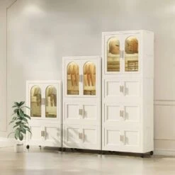 Ready To Assemble White Bath 25.59 In. X 15. 75 In. X 70. 87 In. With Magnetic Door Plastic Storage Cabinet With Wheels -Tahanbath cream white tahanbath ready to assemble kitchen cabinets z w2873p239389 4f 1000