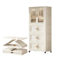 Ready To Assemble White Bath 25.59 In. X 15. 75 In. X 70. 87 In. With Magnetic Door Plastic Storage Cabinet With Wheels