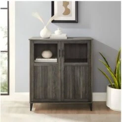 Modern Grooved-Door Accent Cabinet-Cerused Ash -Tahanbath dark gray tahanbath pantry organizers z b185p169076 31 1000