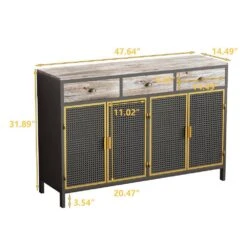 48" Wide Modern 4-Door Sideboard With 3 Top Drawers For Living Room, Office, & Bedroom In Dark Gray -Tahanbath dark gray tahanbath pantry organizers z w75741394 1f 1000