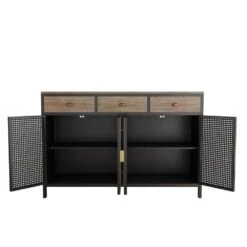 48" Wide Modern 4-Door Sideboard With 3 Top Drawers For Living Room, Office, & Bedroom In Dark Gray -Tahanbath dark gray tahanbath pantry organizers z w75741394 44 1000