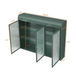 3-Door Arched Wall Mounted Glass Cabinets For Kitchen, Living Room And Bathroom (Dark Green) 11 3-Door Arched Wall Mounted Glass Cabinets For Kitchen, Living Room And Bathroom (Dark Green) -Tahanbath dark green tahanbath pantry organizers z w757p221504 44 1000