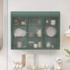 3-Door Arched Wall Mounted Glass Cabinets For Kitchen, Living Room And Bathroom (Dark Green)