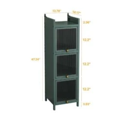 Modern 3-tier Glass Door Cabinet With Featuring 4-tier Storage, For Entryway, Dark Green -Tahanbath dark green tahanbath pantry organizers z w757p241565 1f 1000