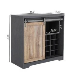 31 In. Farmhouse Barn Door Bar Cabinet For Living Room, Dining Room In Dark Grey -Tahanbath dark grey tahanbath pantry organizers z w88163709 1f 1000