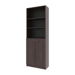 24.80 In. W X 12.40 In. D X 71.10 In. H Brown Particle Board Freestanding Linen Cabinet W/2-Doors In Dark Walnut