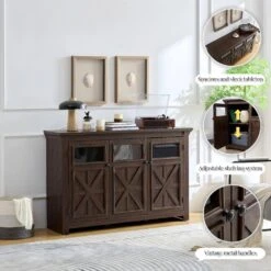 3-Door Espresso Farmhouse Cabinet. Barn Design, Multi-Use (Buffet, TV Stand, Coffee/Wine Bar), For Dining Room -Tahanbath espresso tahanbath pantry organizers z w2275p149114 4f 1000