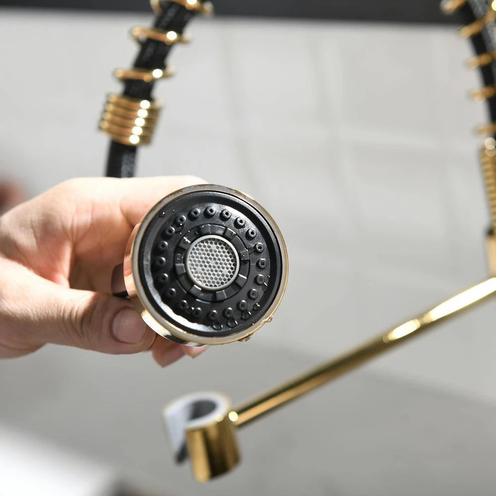 Single Handle Deck Mount Pull Down Sprayer Kitchen Faucet In Gold 4 Single Handle Deck Mount Pull Down Sprayer Kitchen Faucet In Gold - Image 4