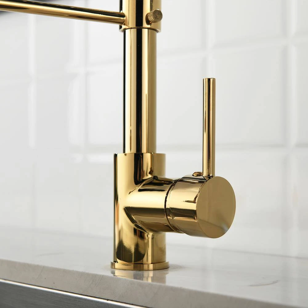 Single Handle Deck Mount Pull Down Sprayer Kitchen Faucet In Gold 3 Single Handle Deck Mount Pull Down Sprayer Kitchen Faucet In Gold - Image 3