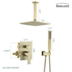 1-Spray Patterns With 2.3 GPM 10 In. Ceiling Mount Dual Shower Heads With Valve Included In Gold -Tahanbath gold tahanbath dual shower heads z smd 88002bg 44 1000